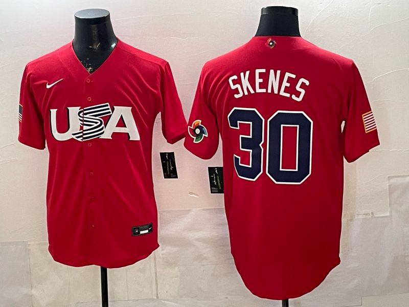 Men 2026 World Cub USA #30 Skenes Red Nike MLB Jersey style 003